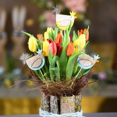 Floristik24 Plant plugs colorful chicken decorative plugs wood hen Easter decoration 14 pieces