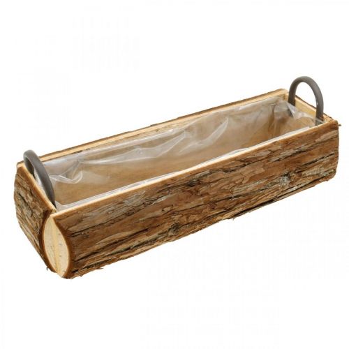 Planter, wooden box with bark, flower pot with handles 46cm
