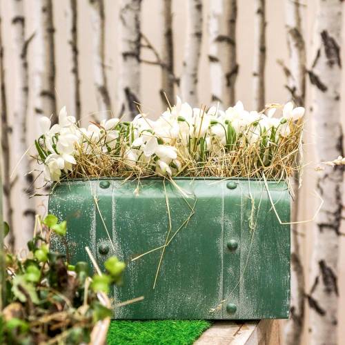 Product Planter bag with handle metal green, white washed H20cm