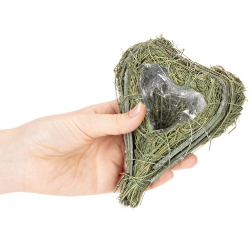 Decorative heart made of natural grass with foil insert, 14cm, 2 pieces | Floristik24.ie