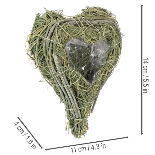 Decorative heart made of natural grass with foil insert, 14cm, 2 pieces | Floristik24.ie