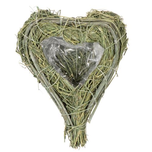 Decorative heart made of natural grass with foil insert, 14cm, 2 pieces | Floristik24.ie
