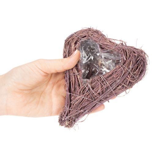 Heart-shaped bowl with branches and foil insert for floral arrangements, 14cm, 2 pieces | Floristik24.ie