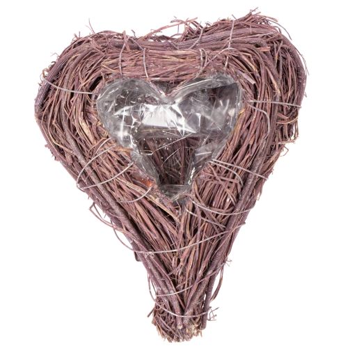 Heart-shaped bowl with branches and foil insert for floral arrangements, 14cm, 2 pieces | Floristik24.ie