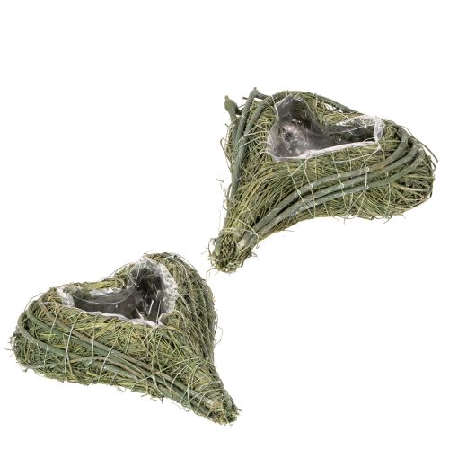 Plant heart made of natural material with foil insert, 22cm, 2 pieces