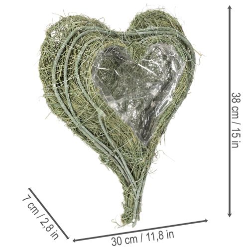 Heart-shaped bowl made of natural grass with planting foil, 38cm | Floristik24.ie