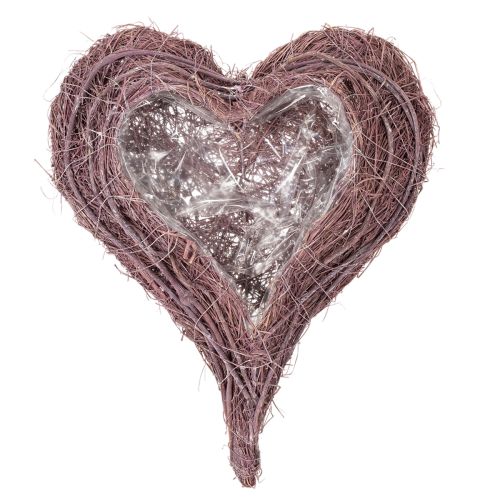 Heart-shaped bowl made of twigs with foil insert, 37cm | Floristik24.ie