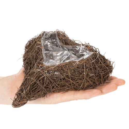 Heart-shaped planter made of twigs with foil, 20cm, 2 pieces | Floristik24.ie