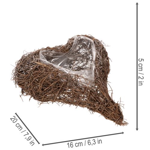 Heart-shaped planter made of twigs with foil, 20cm, 2 pieces | Floristik24.ie