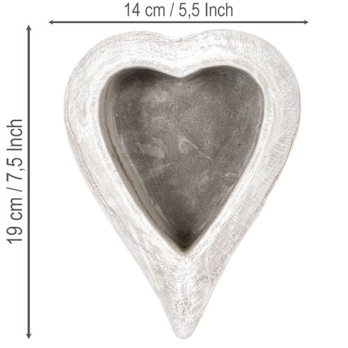 Decorative heart-shaped bowl, grey; small heart-shaped planter, 19cm | Floristik24.ie
