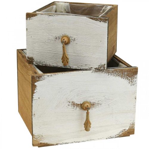 Plant box wooden drawer Shabby Chic 14/19cm set of 2