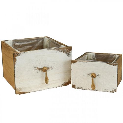 Product Plant box wooden drawer Shabby Chic 14/19cm set of 2