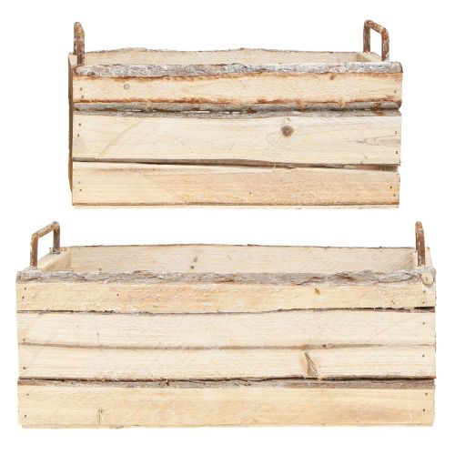 Product Planter Wood Bark Natural Handle L29cm/23cm Set 2pcs