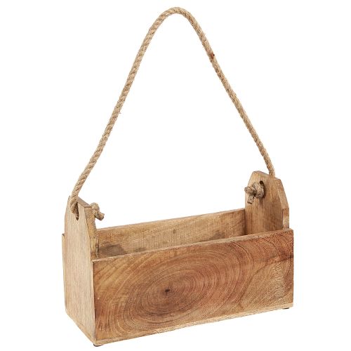Product Wooden planter with handle, square, natural jute 27x12x17cm