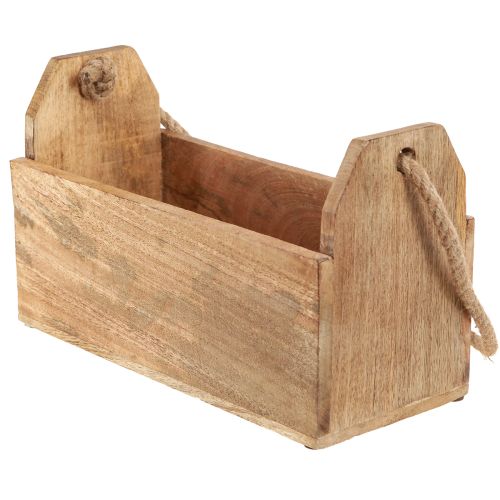 Product Wooden planter with handle, square, natural jute 27x12x17cm