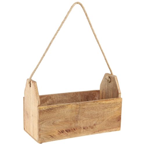 Planter natural wood jute with handle 35x16x21.5cm