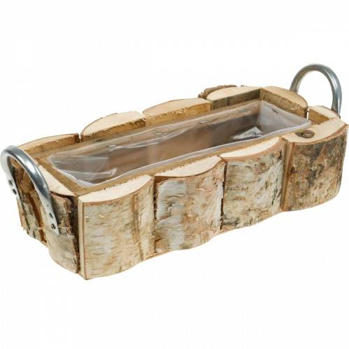Plant box, birch planter, wooden decoration, flower box with handles 32cm