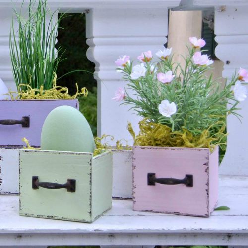 Floristik24 Decorative drawer for planting pink wood shabby chic 12.5×12.5×10cm