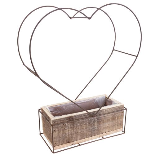 Product Planter wooden heart decoration rust H41cm/39cm set of 2