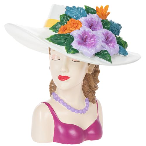 Flower vase woman in hat with flowers plant pot decoration for indoor and outdoor use 20cm