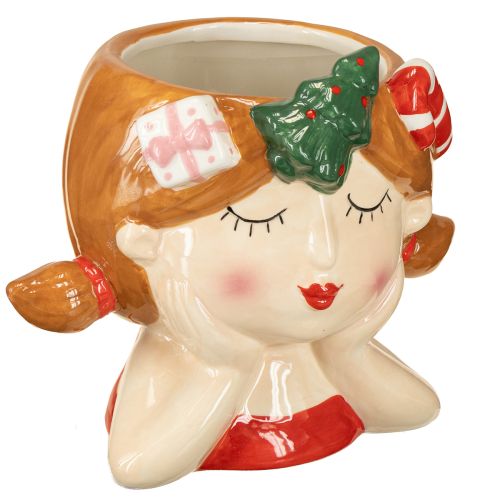 Plant head ceramic girl decorative planter Christmas H17cm
