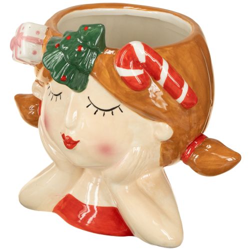 Product Plant head ceramic girl decorative planter Christmas H17cm