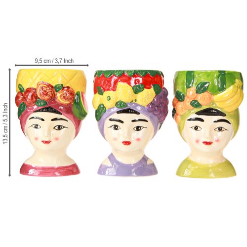 Product Plant head girl with fruit decorative ceramic 13.5cm 3pcs