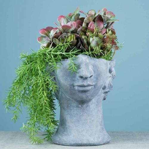 Product Plant head bust made of concrete for planting gray H23.5cm