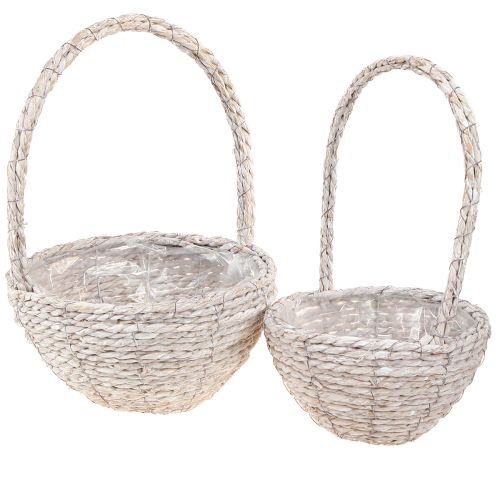 Product Plant basket 2-piece set, straw, natural, white, Ø23/28, shabby chic