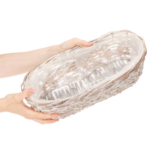 Basket planter with foil insert, oval, white, 37cm | Floristik24.ie