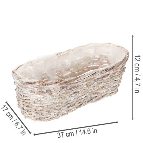 Basket planter with foil insert, oval, white, 37cm | Floristik24.ie