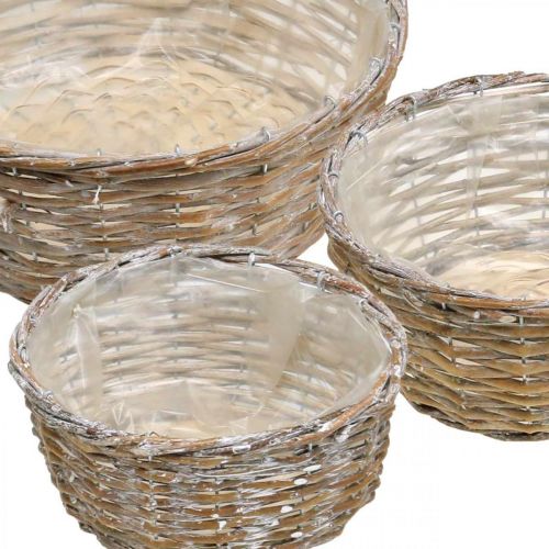 Product Set of 3 wicker baskets, planters, decorative baskets, white washed vintage style, Ø21.5/26/31cm for home and garden