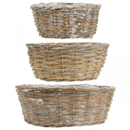Product Set of 3 wicker baskets, planters, decorative baskets, white washed vintage style, Ø21.5/26/31cm for home and garden