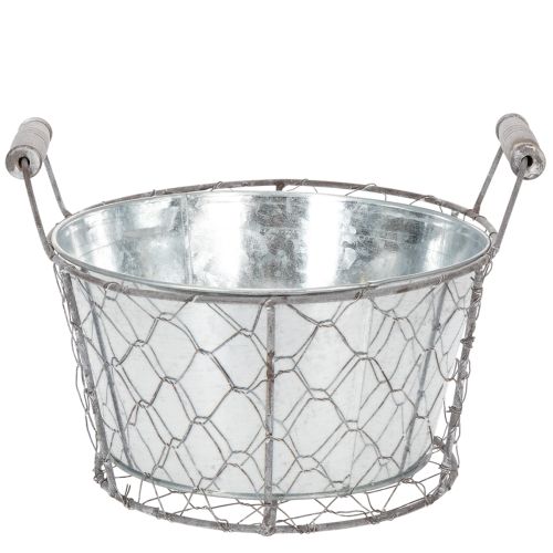 Product Plant basket with insert, wire basket, planter, spring silver, whitewashed, shabby chic, Ø22cm H17.5cm
