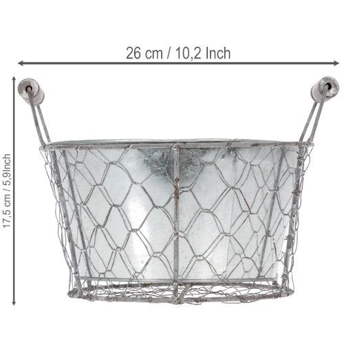 Product Plant basket with insert, wire basket, planter, spring silver, whitewashed, shabby chic, Ø22cm H17.5cm