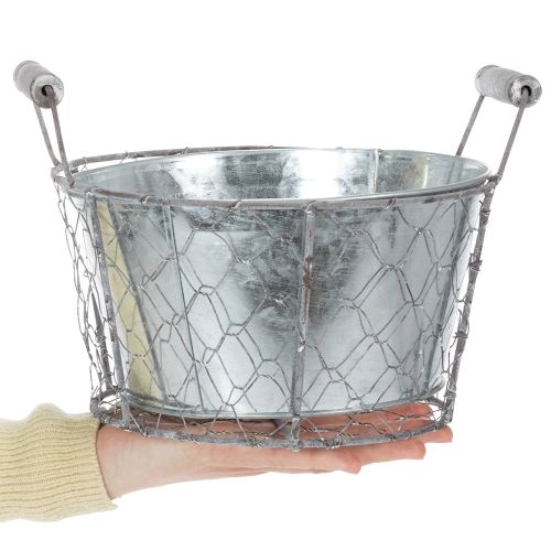 Plant basket with insert, wire basket, planter, spring silver, whitewashed, shabby chic, Ø22cm H17.5cm | Floristik24.ie