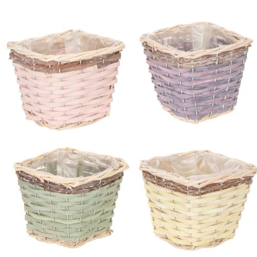 Square plant basket with foil, decorative planter, 14cm, 4 pieces | Floristik24.ie
