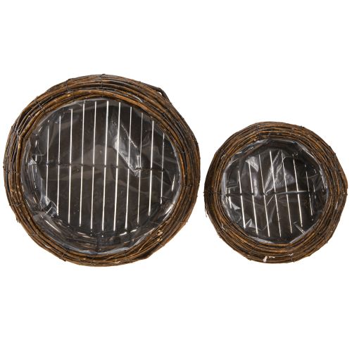 Floristik24 Plant basket round with foil wicker basket brown Ø32/23cm set of 2