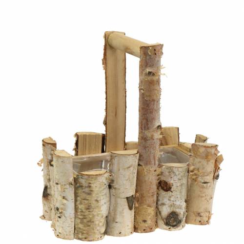Birch branches planting basket with handle 24x14.5cm H25.5cm