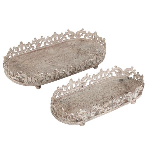Floristik24 Decorative tray oval antique look grey rust 26/21cm set of 2