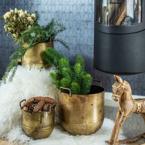 Floristik24 Antique look planter flower pot with metal handles H17 / 19.5 / 26cm, set of 3