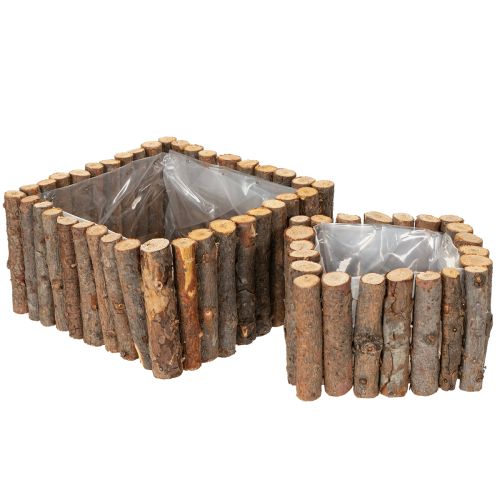 Plant bowl square natural birch branches 14.5/20cm set of 2