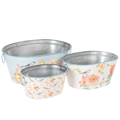 Planting bowls, spring, planters for flowers/birds, oval metal container L39/31/24.5cm, set of 3 buy online | Floristik24.ie