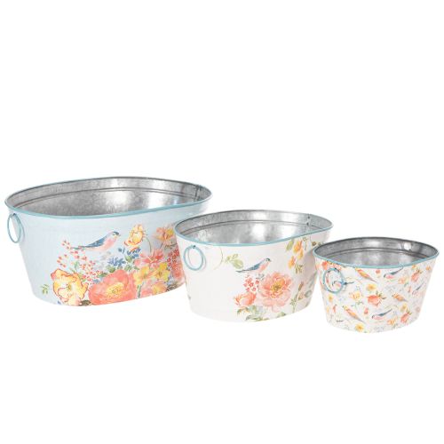 Planting bowls, spring, planters for flowers/birds, oval metal container L39/31/24.5cm, set of 3 | Floristik24.ie