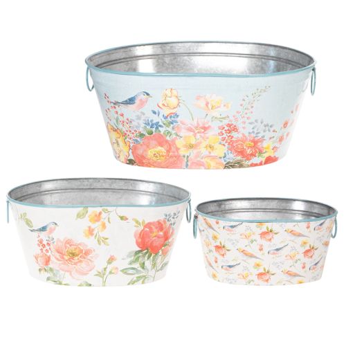 Planting bowls, spring, planters for flowers/birds, oval metal container L39/31/24.5cm, set of 3 | Floristik24.ie