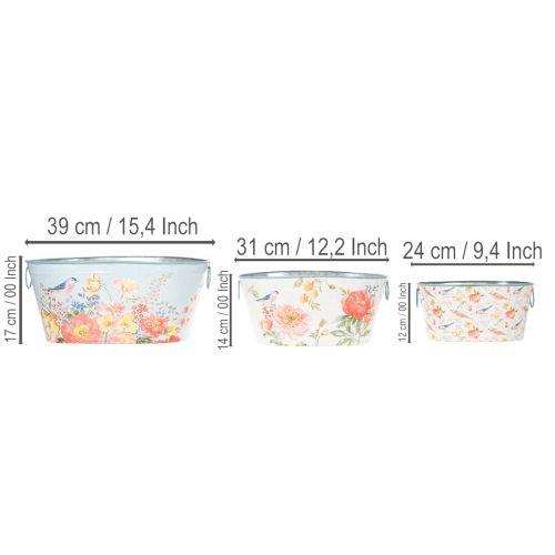 Planting bowls, spring, planters for flowers/birds, oval metal container L39/31/24.5cm, set of 3 | Floristik24.ie