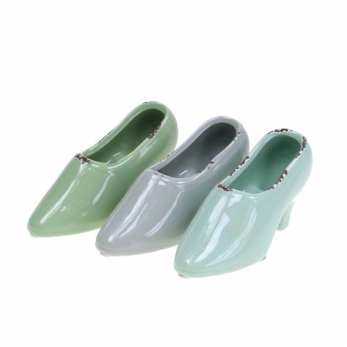 Floristik24 Planter women&#39;s shoe ceramic turquoise, green, blue-gray assorted 14 × 5cm H7cm 6pcs