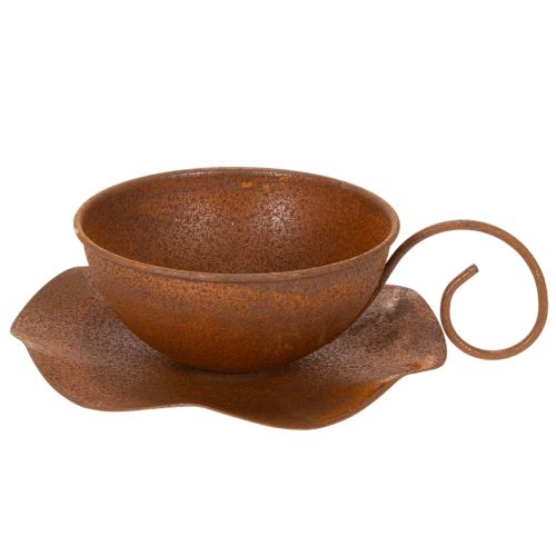 Planting cup with saucer, plant pot, rust finish, Ø19.5cm, H8cm | Floristik24.ie