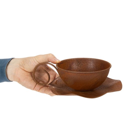 Planting cup with saucer, plant pot, rust finish, Ø19.5cm, H8cm | Floristik24.ie