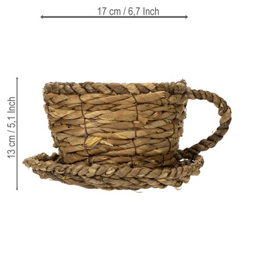 Product Planting cup with saucer, small straw planting basket, Ø17cm H13cm
